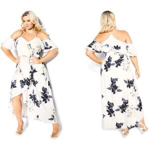 City Chic Delicate Floral Cold Shoulder Maxi Dress Large 20 NEW